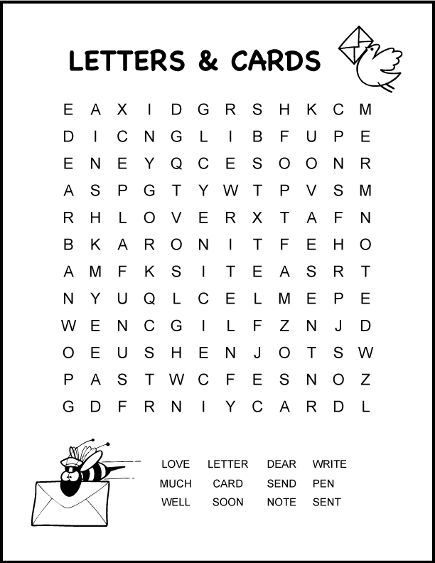 Letter Writing Cards Word Search