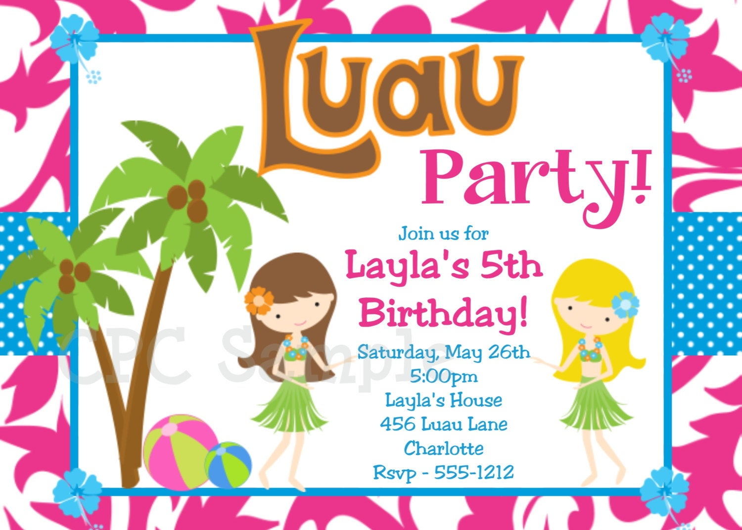 Luau Birthday Invitation Luau Party Invitations Printable Or