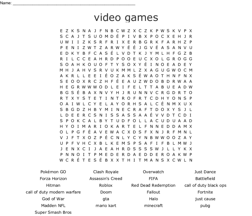 Luxury Video Game Word Search Puzzles Printable Cool