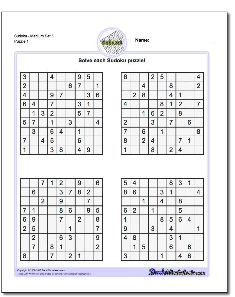 Medium Level Sudoku Free Printable Sudoku Printable