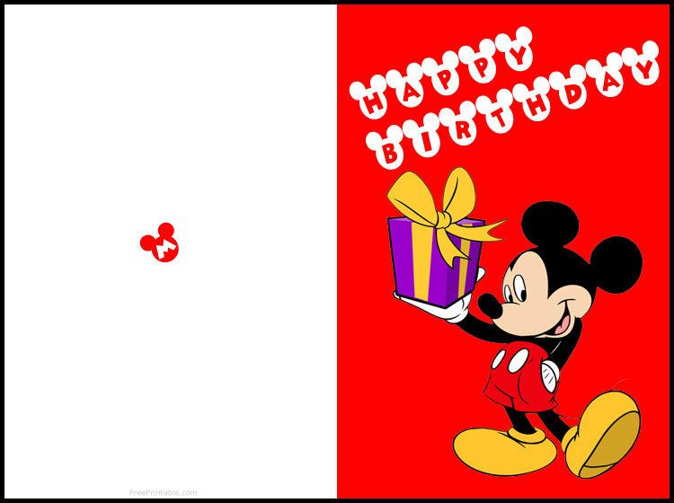 Mickey Mouse Themed Red Birthday Card Design With Bi fold 