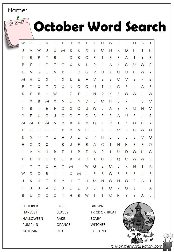 Free Printable October Word Search FreePrintableTM