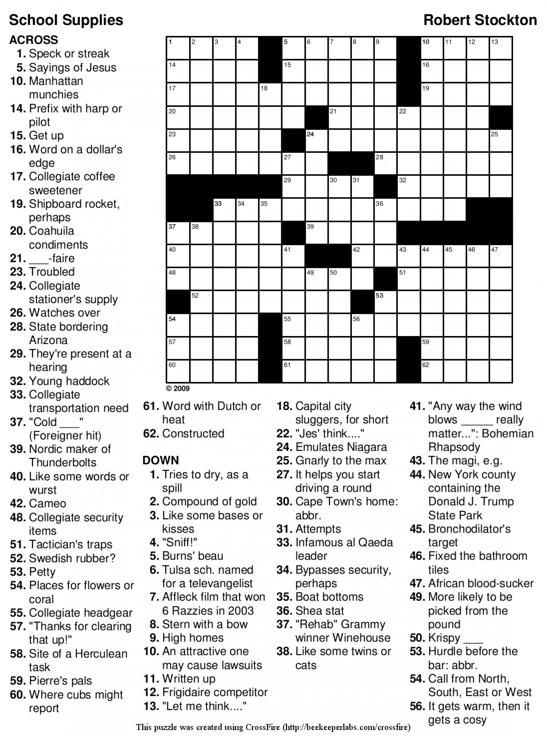 Printable Crossword For Middle School Printable