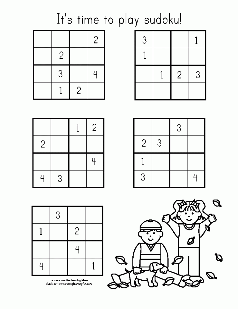 Sudoku Easy Printable 2X2 Halloween Worksheets Games 