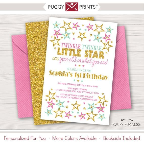 Twinkle Twinkle Little Star Birthday Invitation Pink 