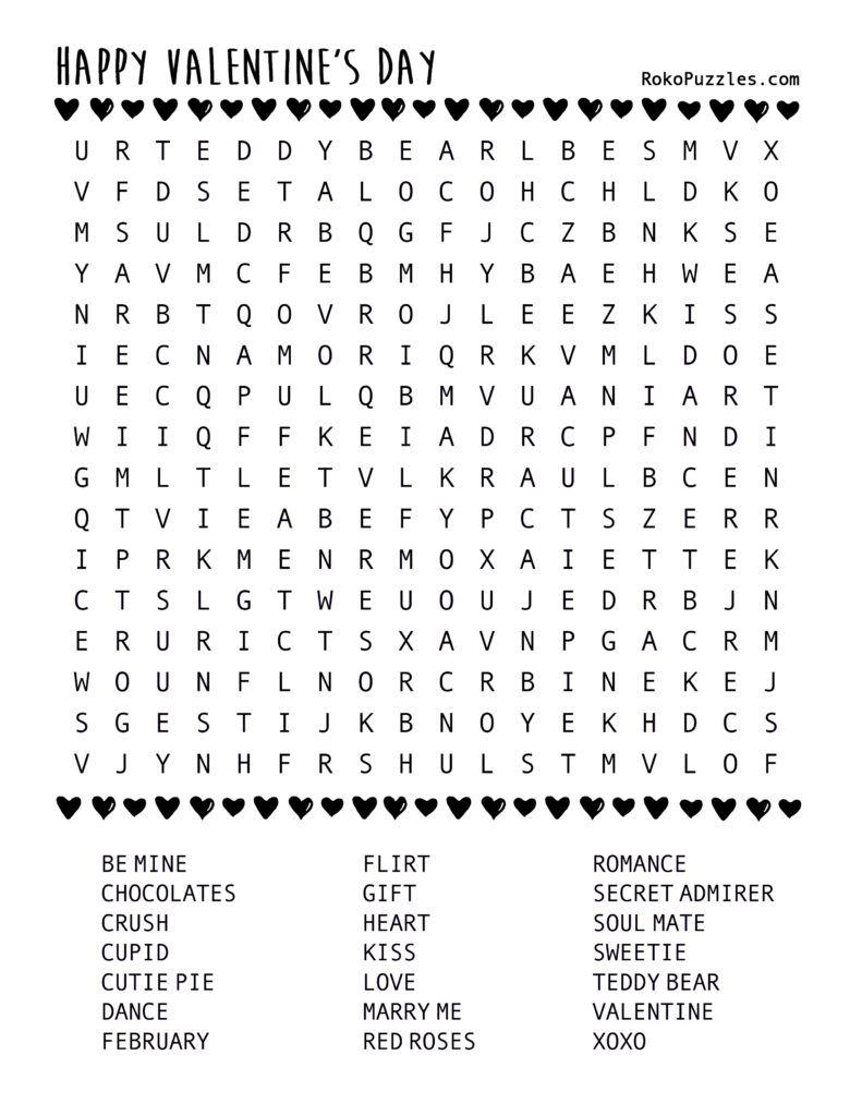 Valentine s Day Word Search Free Printable Download 