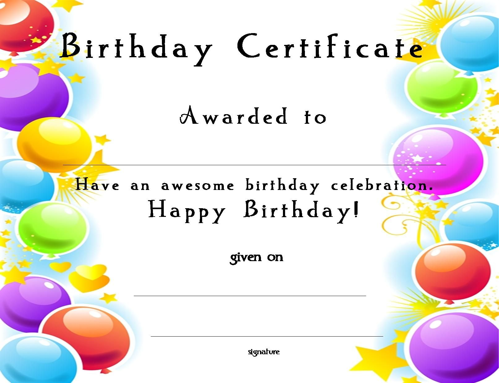 Www certificatetemplate Happy Birthday Certificate For 