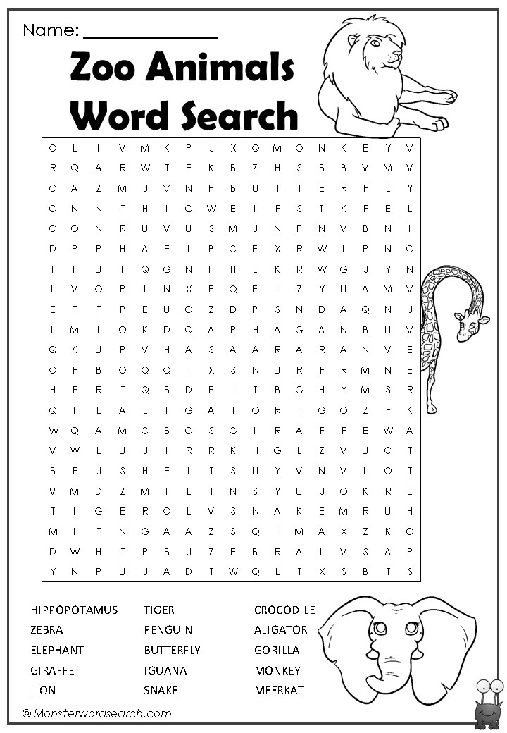 Printable Word Searches Animals FreePrintableTM