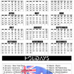 Australia 2020 Calendar With Holiday Printable Template PDF