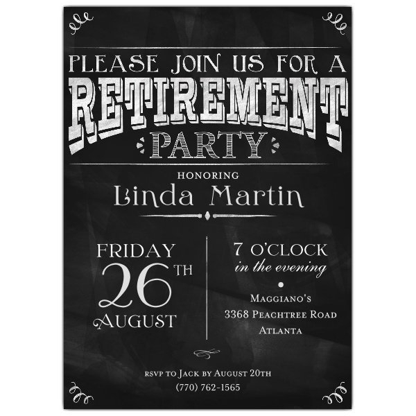 Chalkboard Black Retirement Party Photo Invitations 