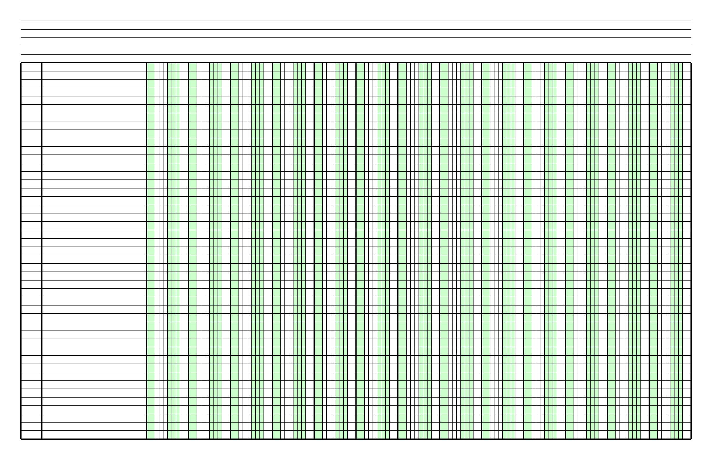 Columnar Paper With Thirteen Columns On Ledger Sized Paper 