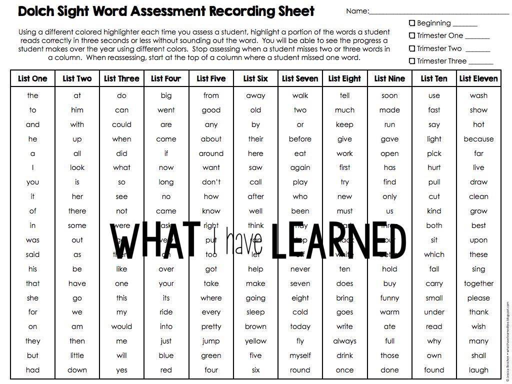 Dolch Sight Word Assessment