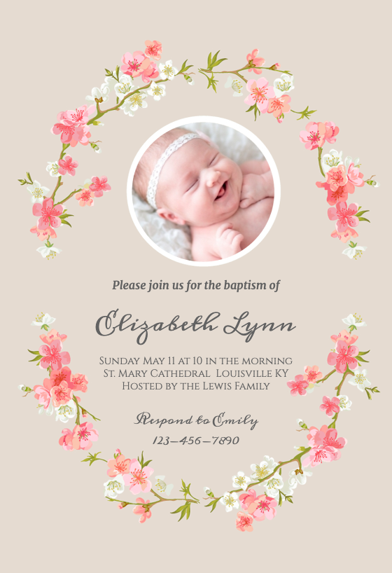 Floral Baby Baptism Christening Invitation Template 