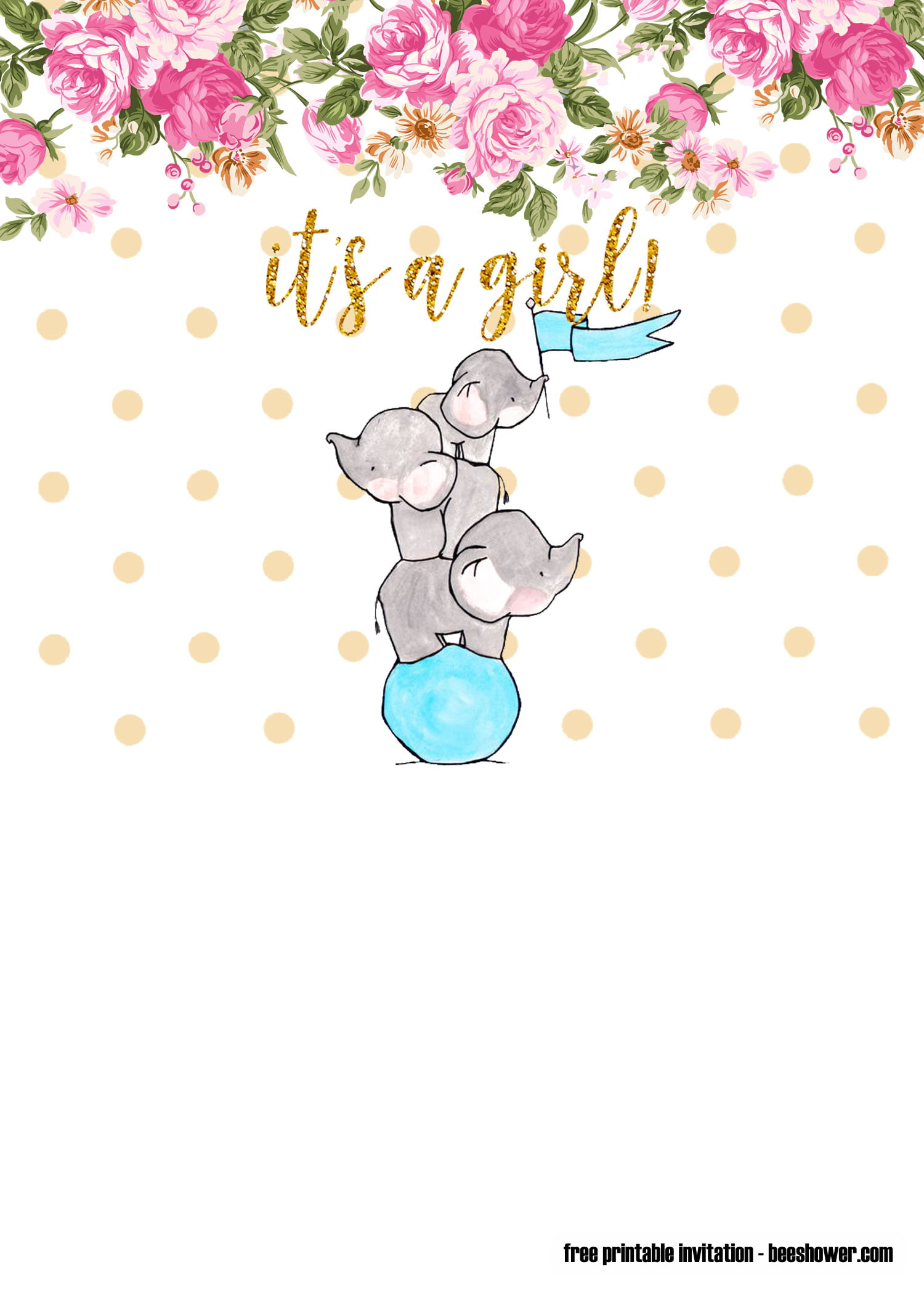 FREE Pink Elephant Baby Shower Invitations Templates 