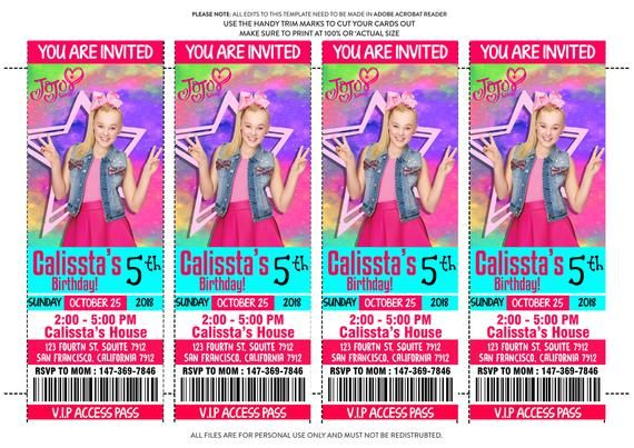 Jojo Siwa Birthday Invitation Jojo Siwa Ticket Invitation 