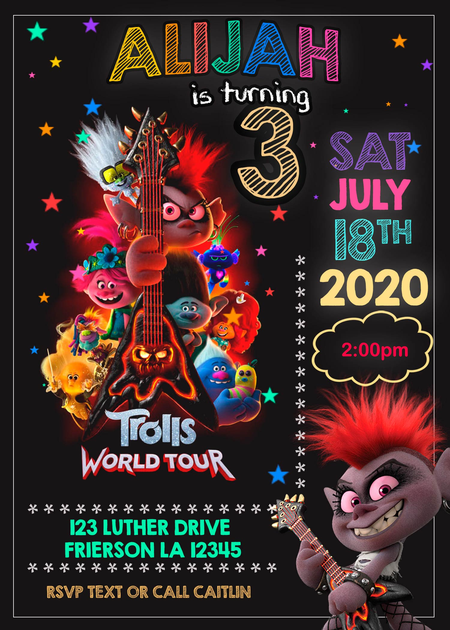 Trolls World Tour Party Invitation Rocking Design