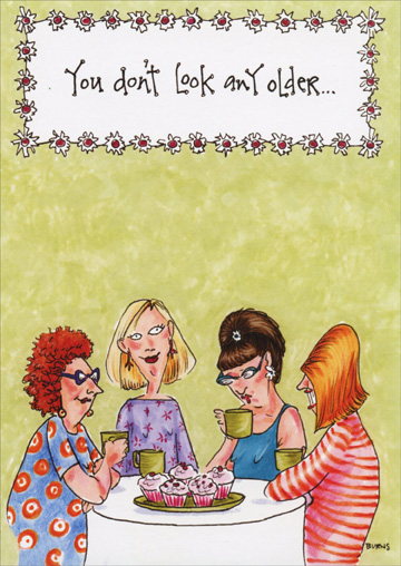 Women At Table Of Cupcakes Funny Humorous Birthday Card 