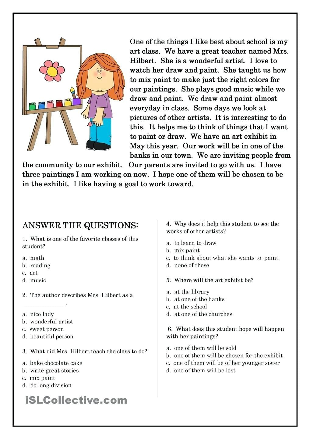 4Th Grade Reading Comprehension Worksheets Multiple Choice 