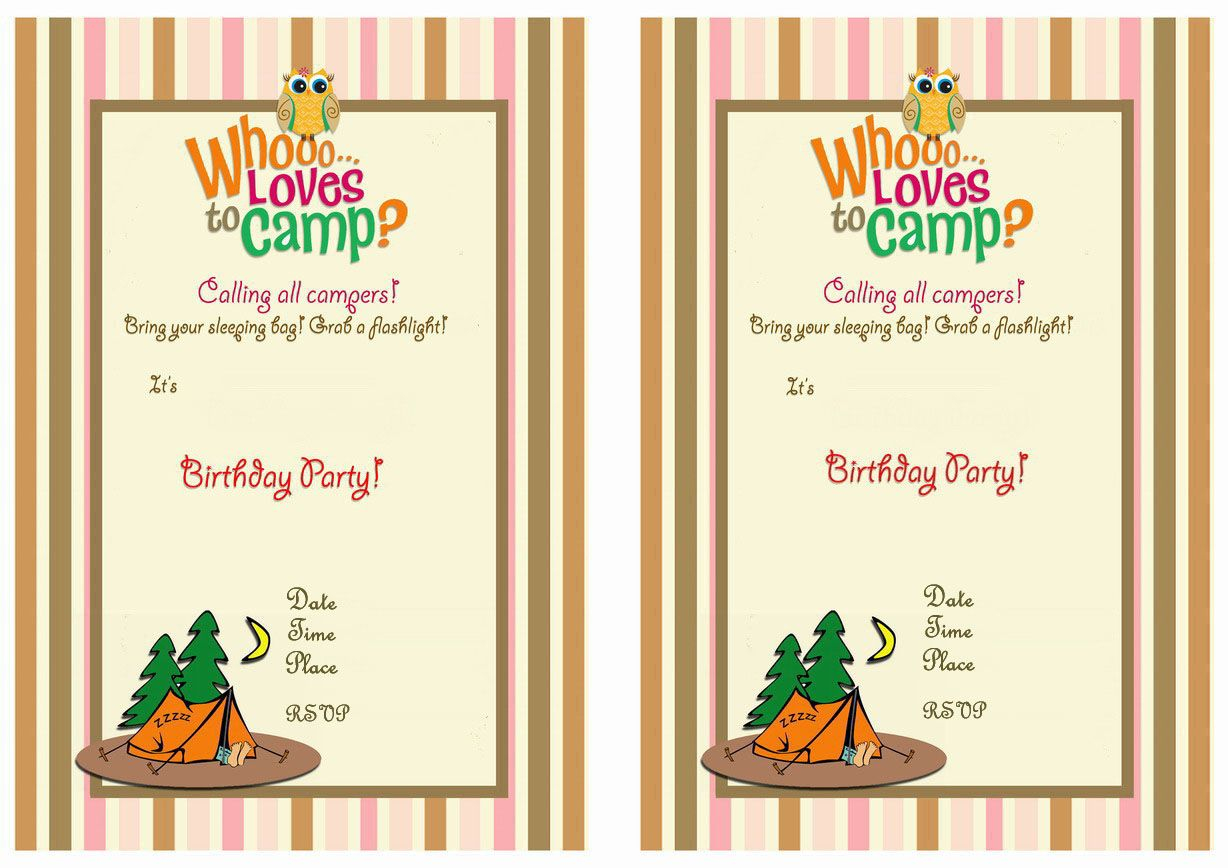 Camping Themed FREE Printable Birthday Party Invitations