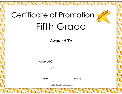 Fifth Grade Promotion Certificate Printable Certificate 