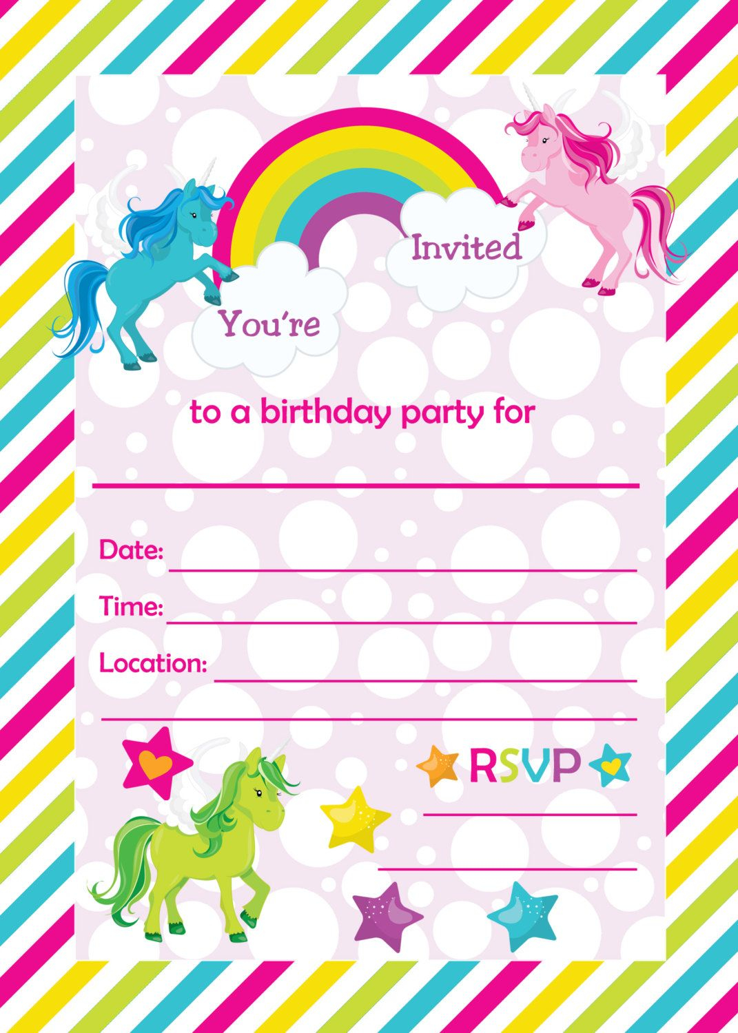 Fill In Birthday Party Invitations Printable Rainbows And 