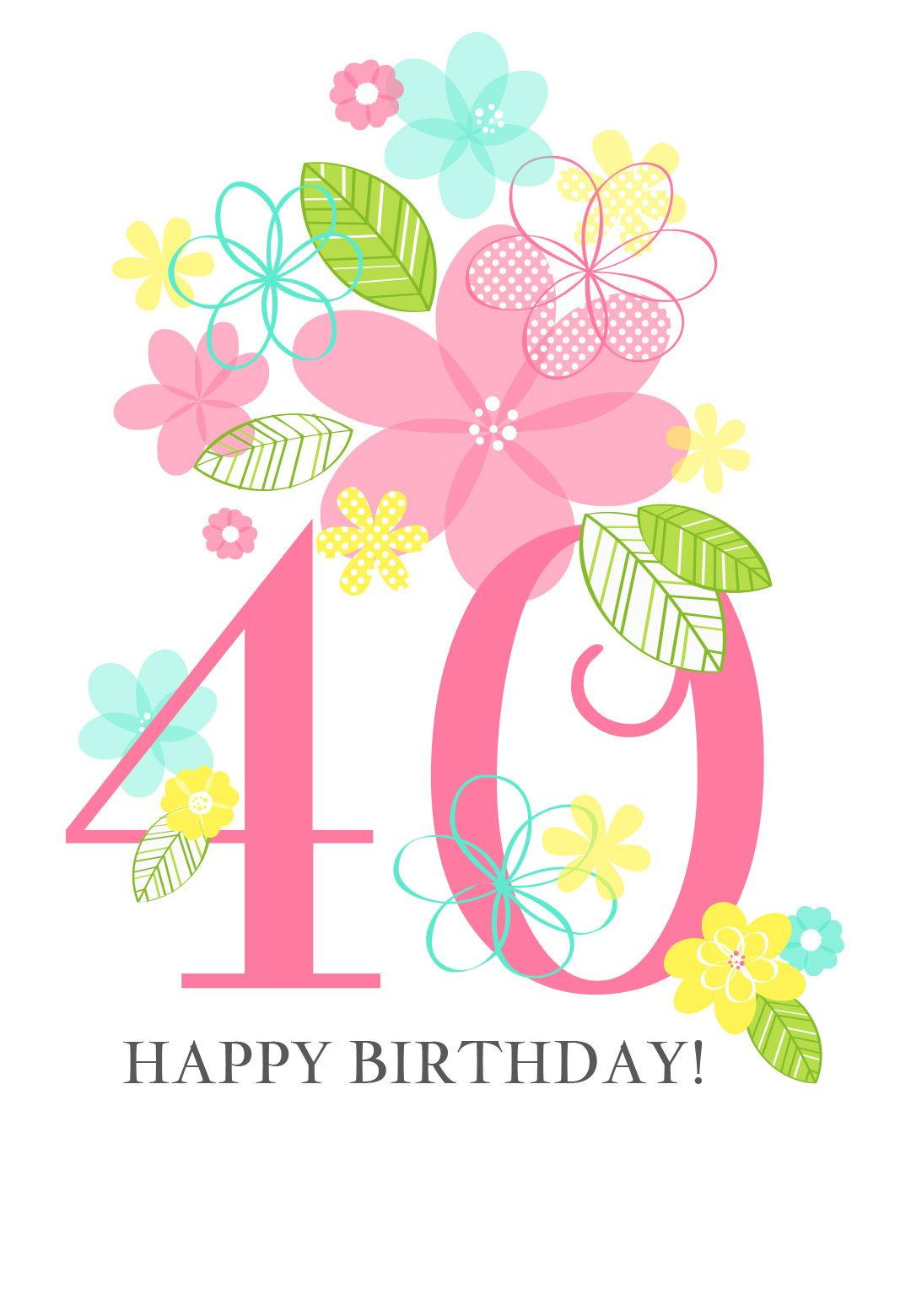 Floral Ladies 40th Free Printable Birthday Card 