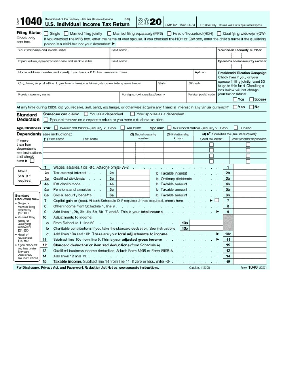 Form 1040 2020 2021 Fill Online Printable Fillable 