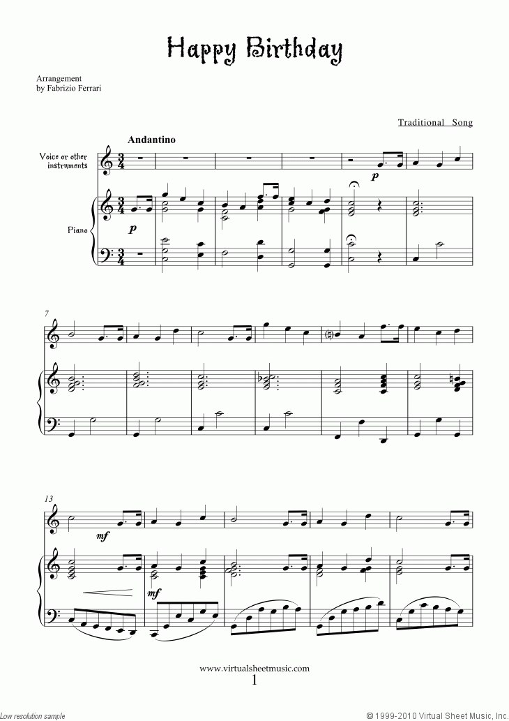 Happy Birthday Free Sheet Music To Download For Piano 