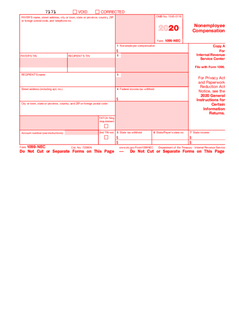 IRS 1099 NEC 2020 2021 Fill And Sign Printable Template