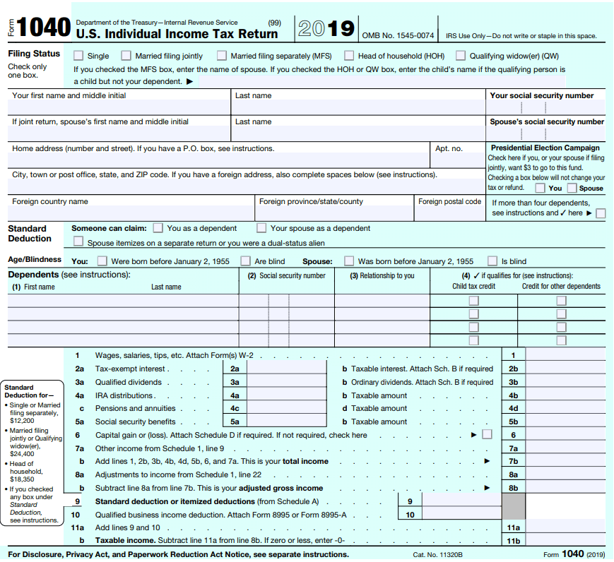 IRS Form 1040 PDF 2020 Refund Schedule 2020 1040 Form 