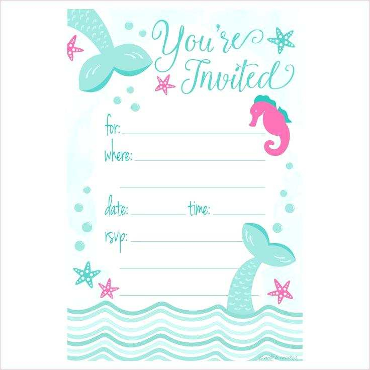 Little Mermaid Birthday Invitation Template Free Cards 