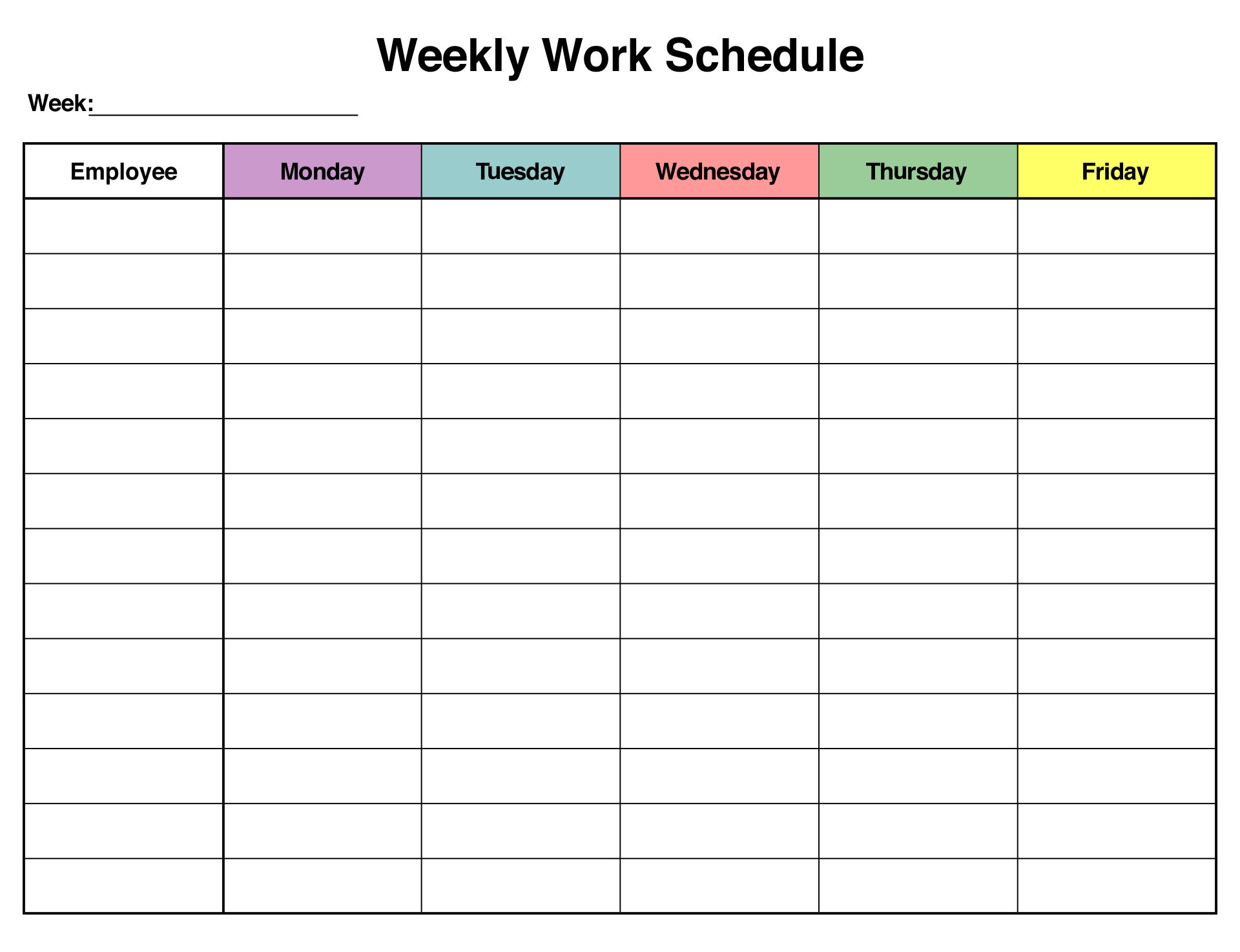 10 Best Free Printable Blank Employee Schedules 