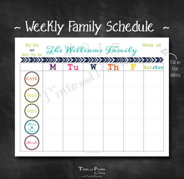 10 Family Schedule Templates Docs PDF Free Premium 