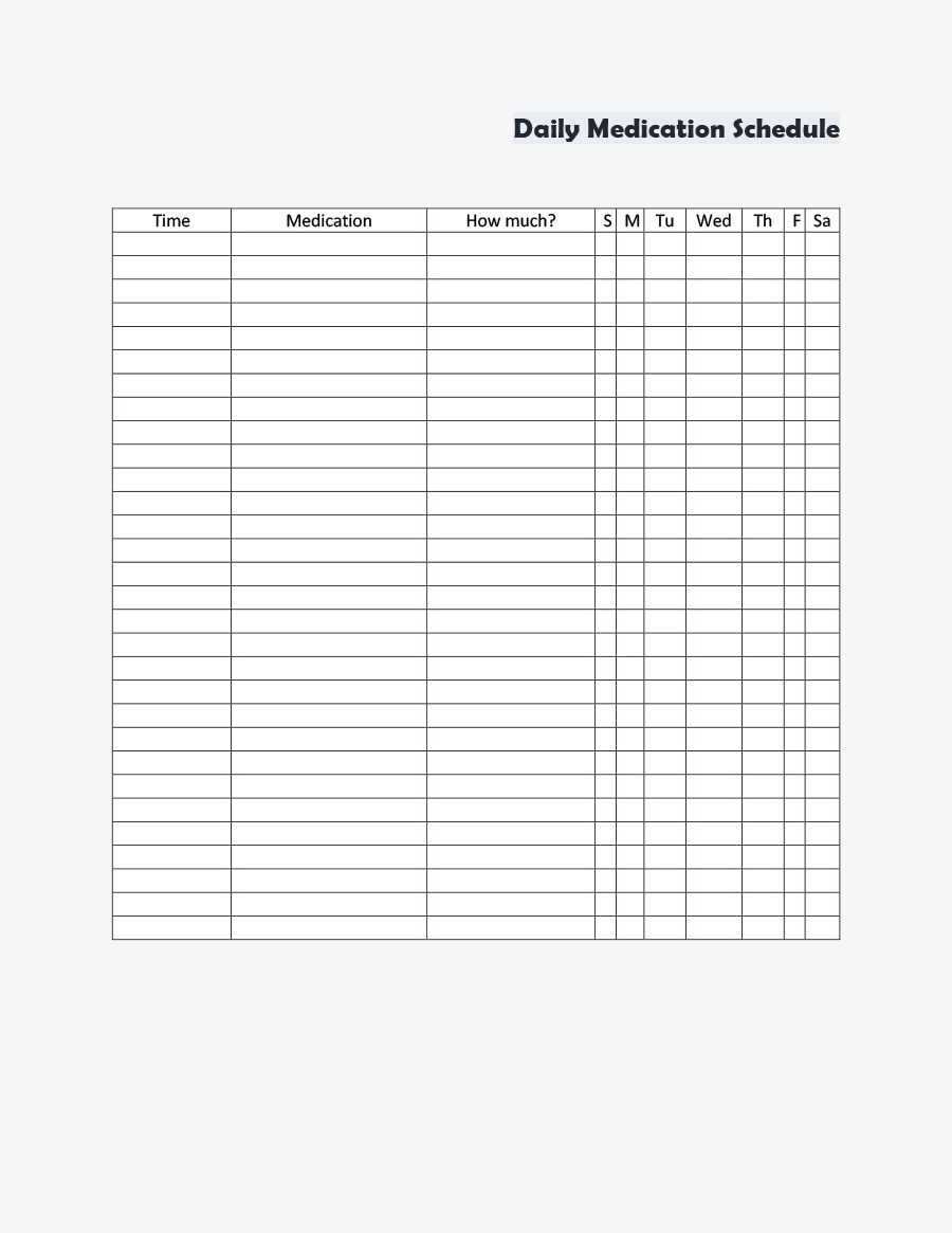 11 Daily Medication Schedule Templates Word Excel Formats