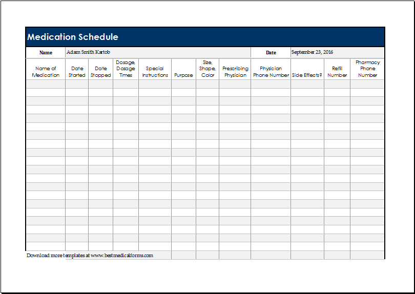 11 Daily Medication Schedule Templates Word Excel Formats