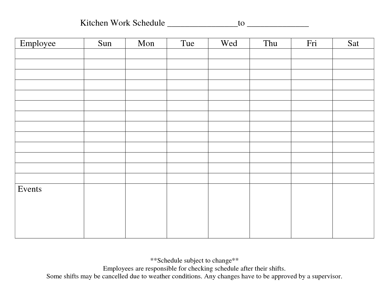 13 Blank Weekly Work Schedule Template Images Free Daily