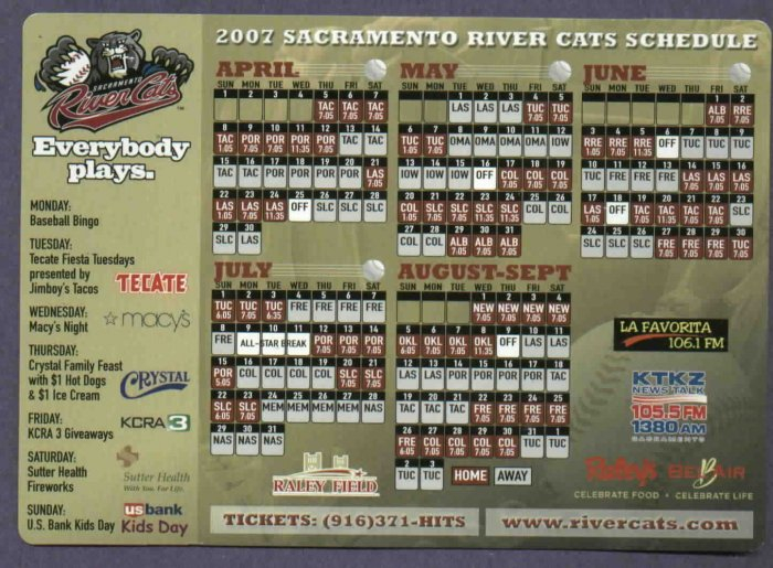 Sacramento River Cats Printable Schedule