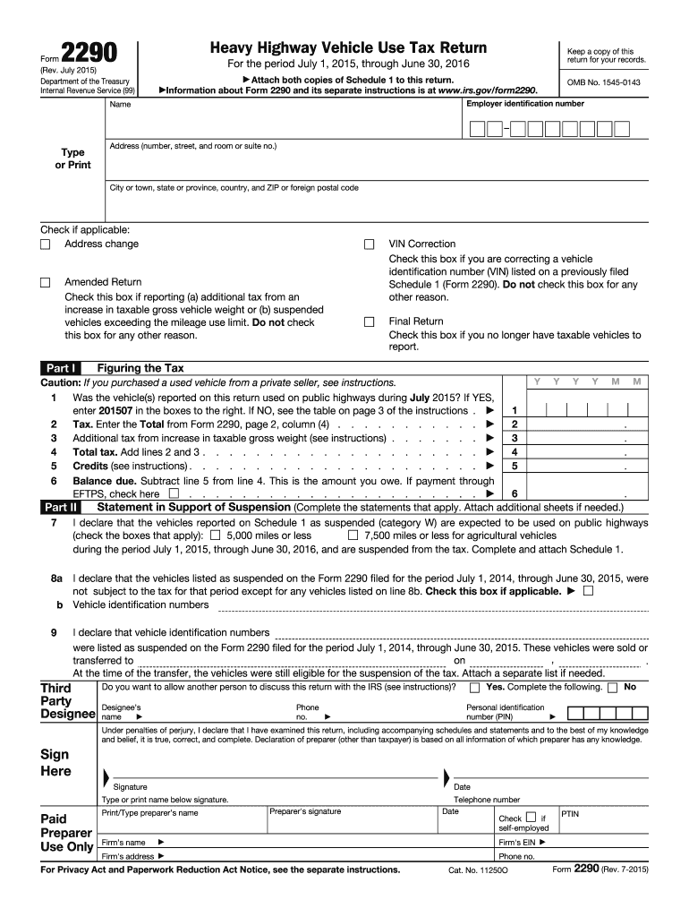 2015 Form IRS 2290 Fill Online Printable Fillable Blank 