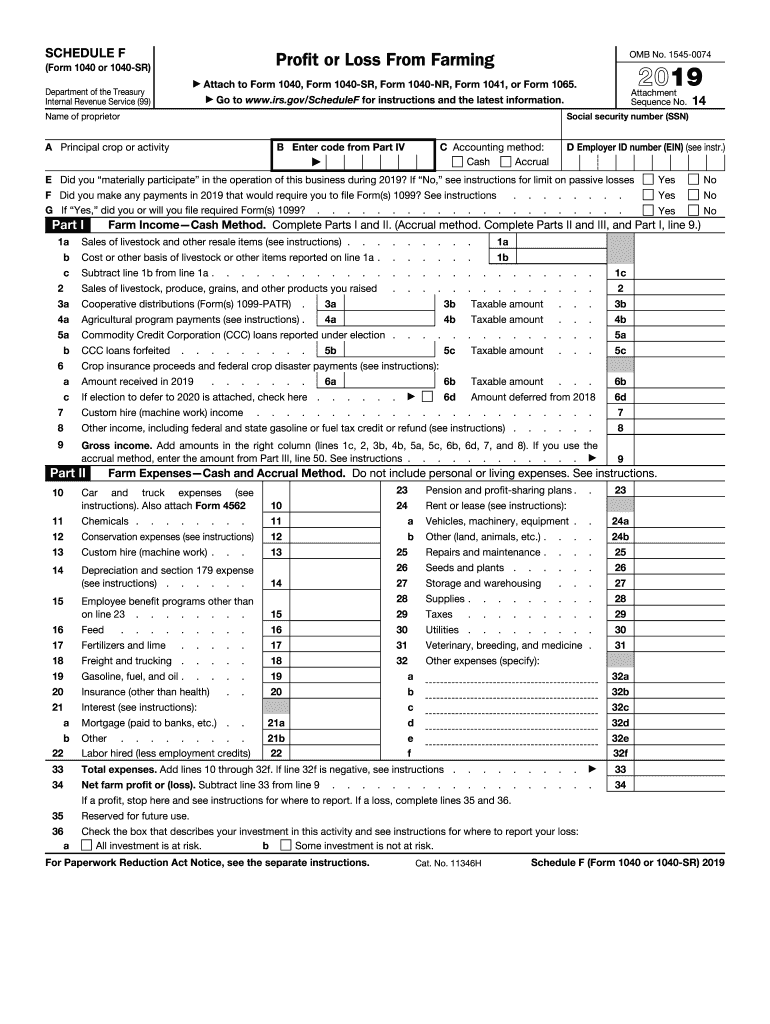 2019 Form IRS 1040 Schedule F Fill Online Printable 