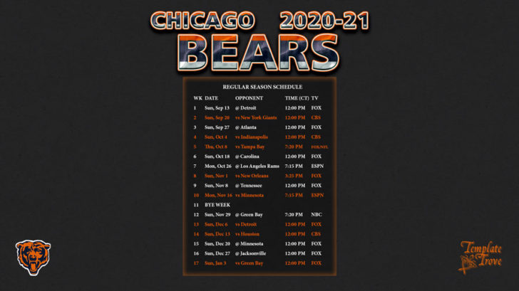 2020 2021 Chicago Bears Wallpaper Schedule | FreePrintableTM.com