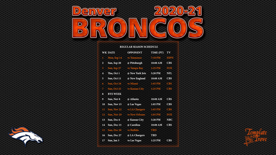 2020 2021 Denver Broncos Wallpaper Schedule