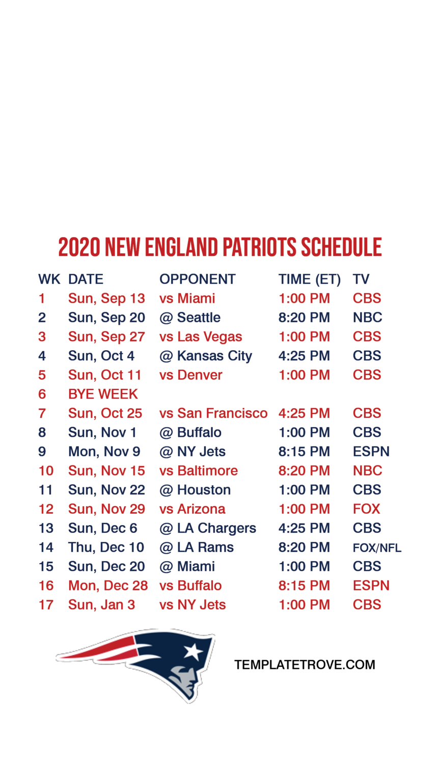 2020 2021 New England Patriots Lock Screen Schedule For ...