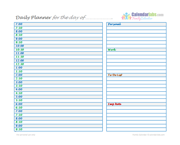 2021 Family Daily Planner Free Printable Templates