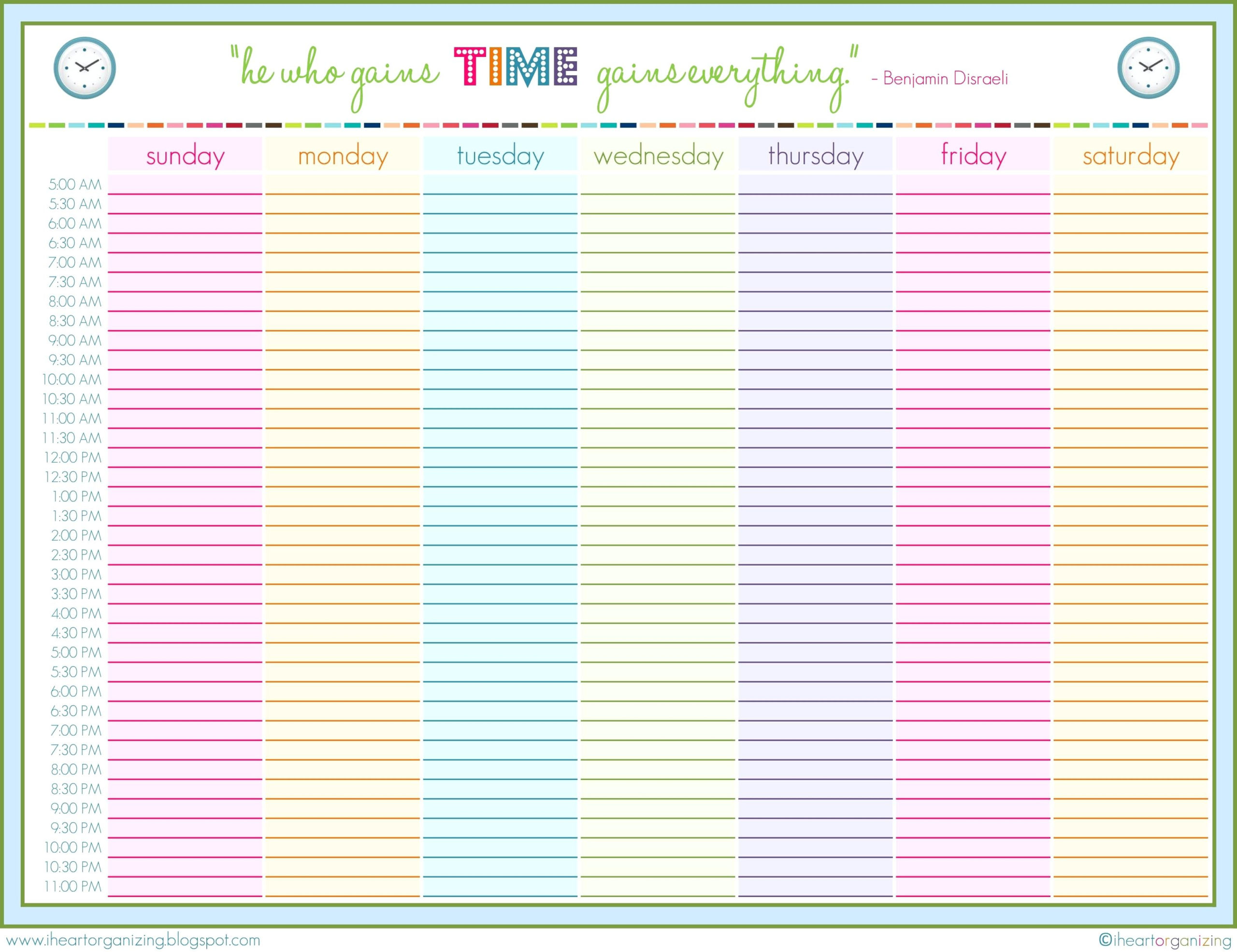 24 Hour Printable Schedule