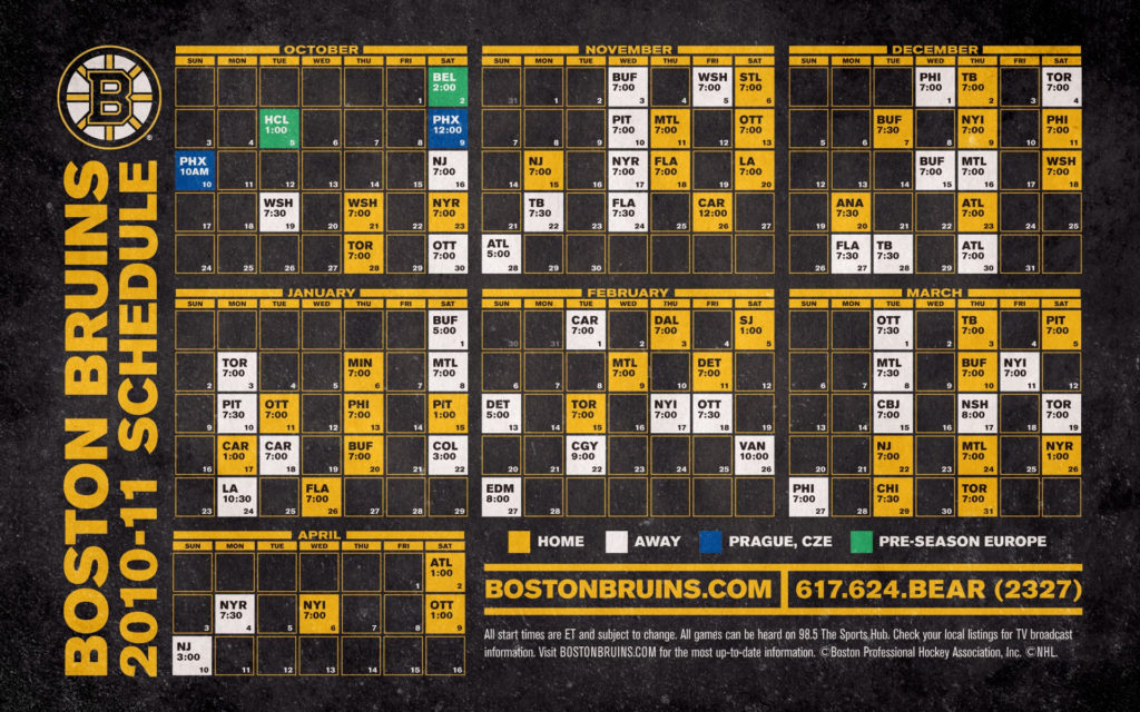 Bruins Printable Schedule 2022-23 - Customize and Print