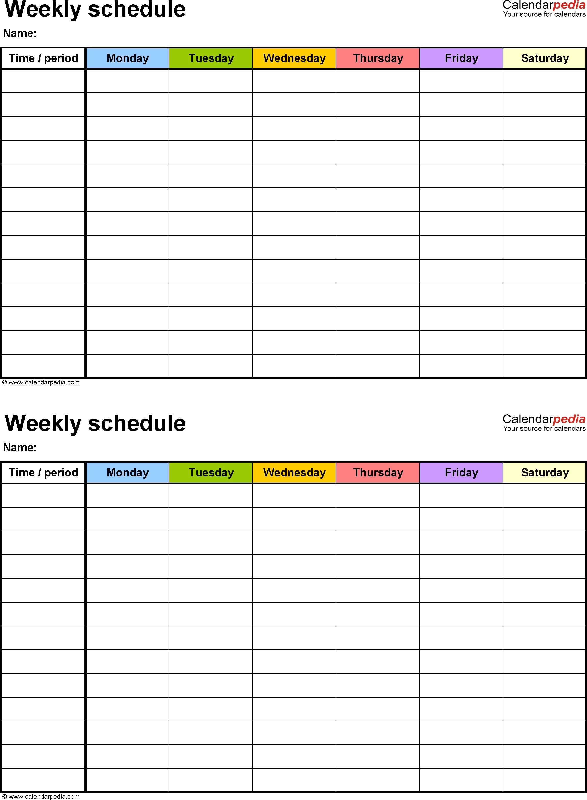 5 Day Weekly Timetable Blank 6 Periods Calendar 