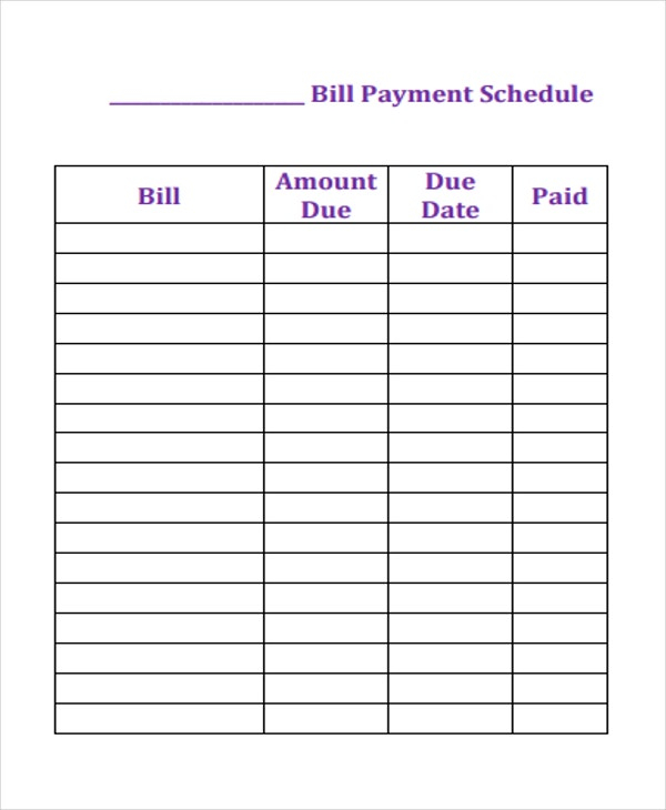 6 Bill Payment Schedule Templates Free Samples 