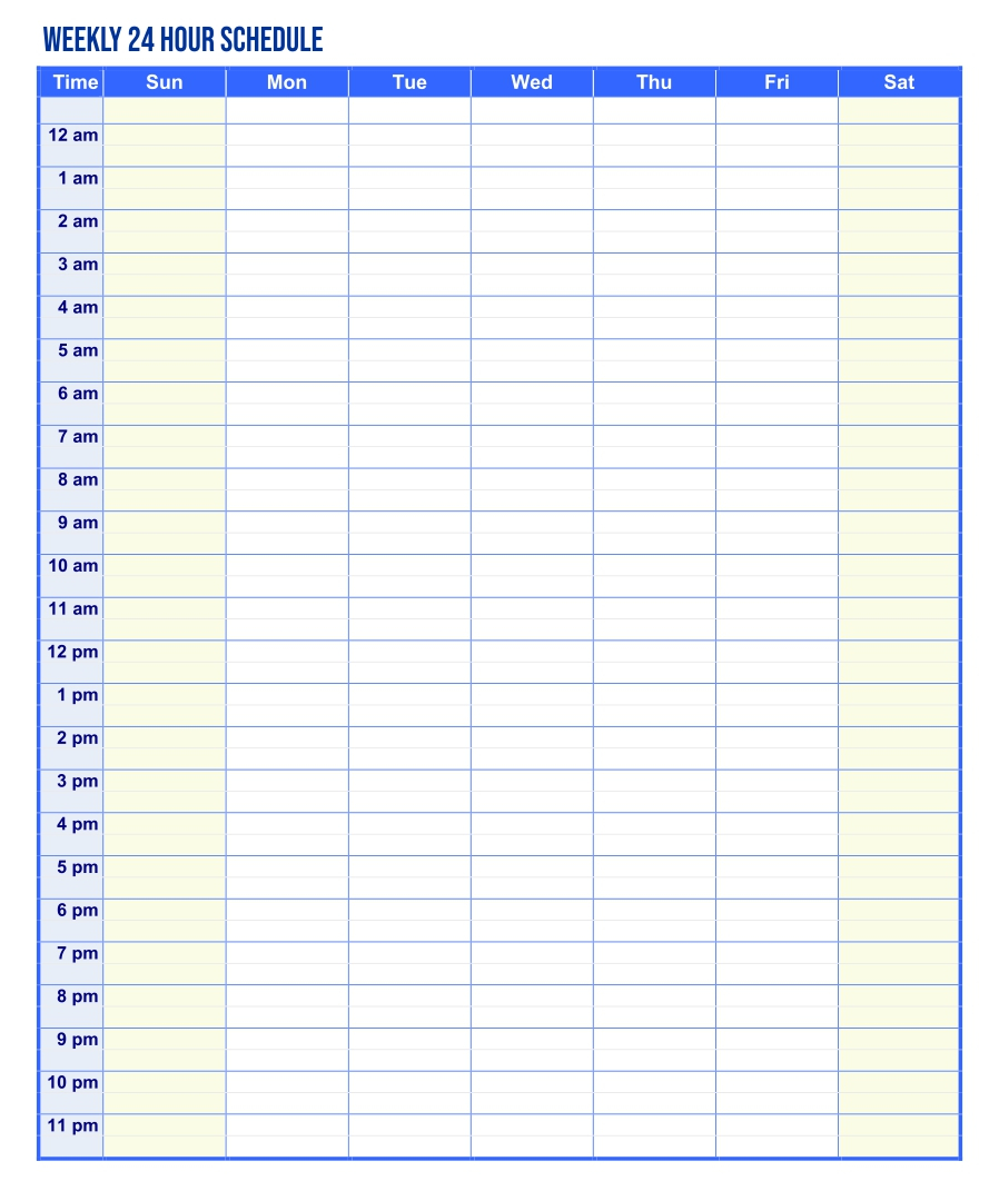 7 Best Weekly Hourly Schedule Printable Printablee