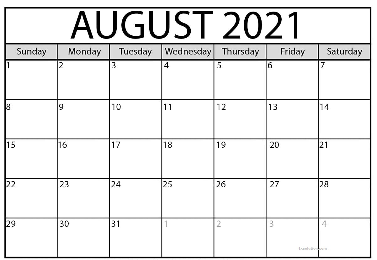 August 2021 Calendar Printable Schedule ExcelSheet Calendar