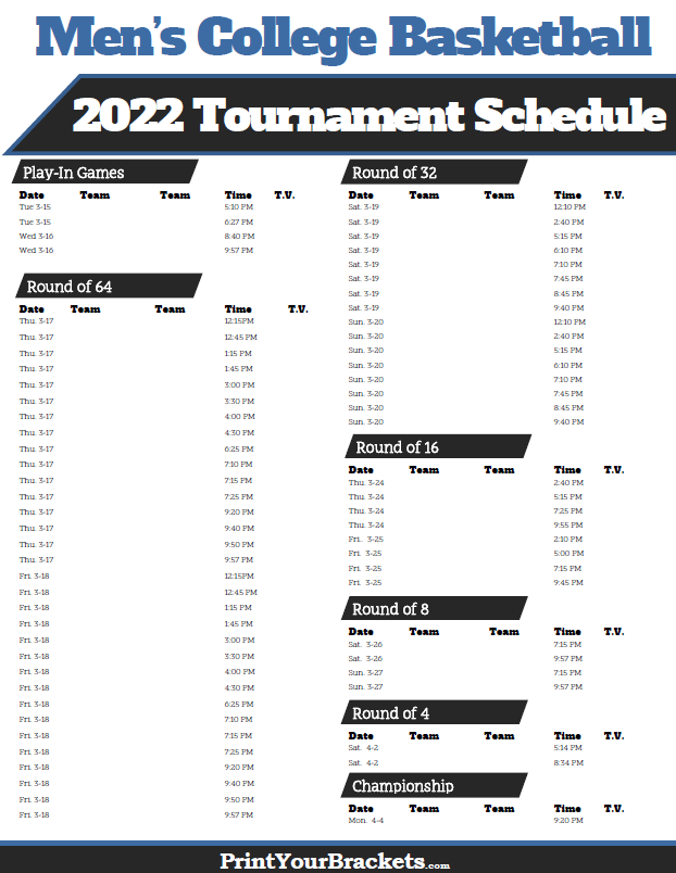 Best March Madness Tv Schedule Printable Hunter Blog